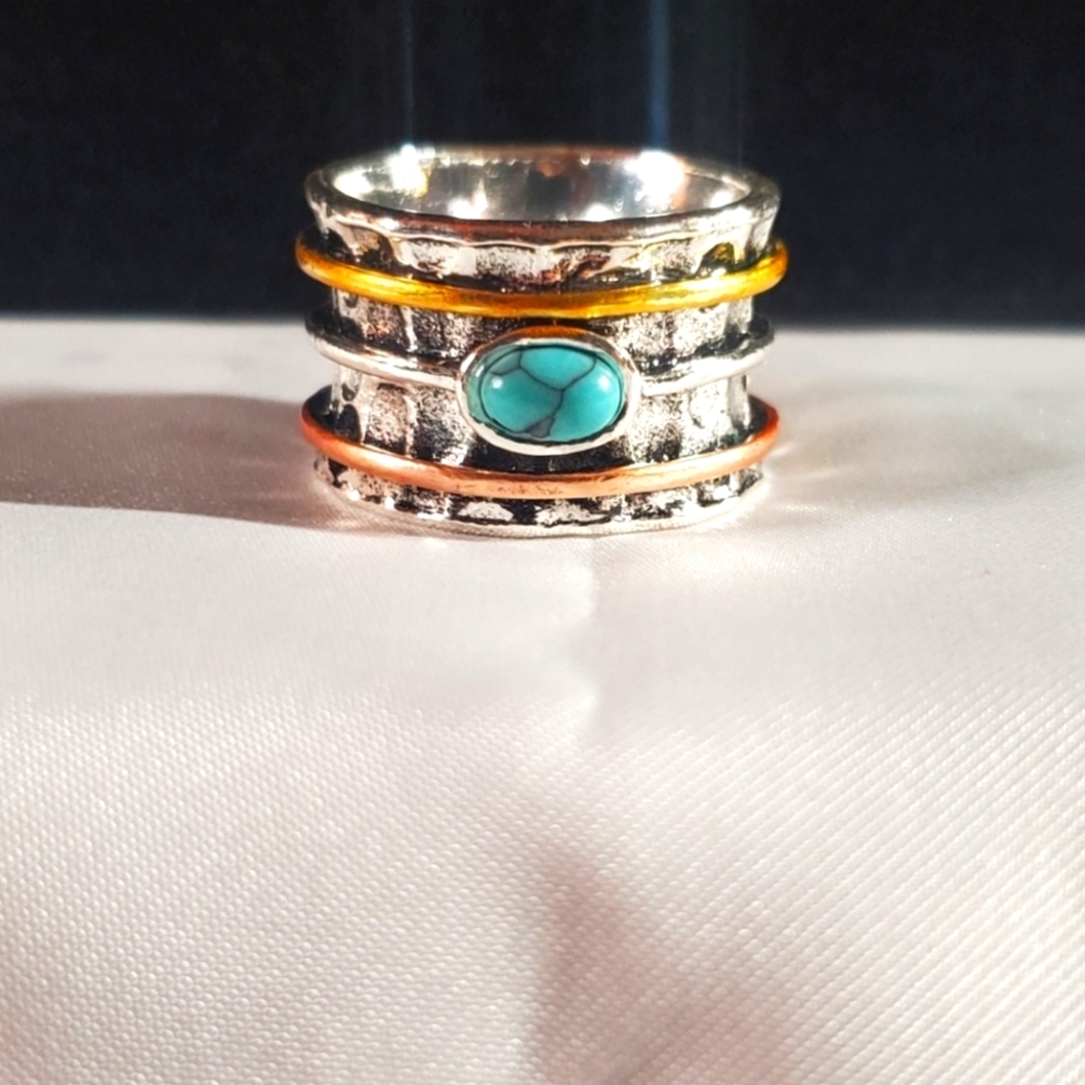 3 Tone Hammered Ring